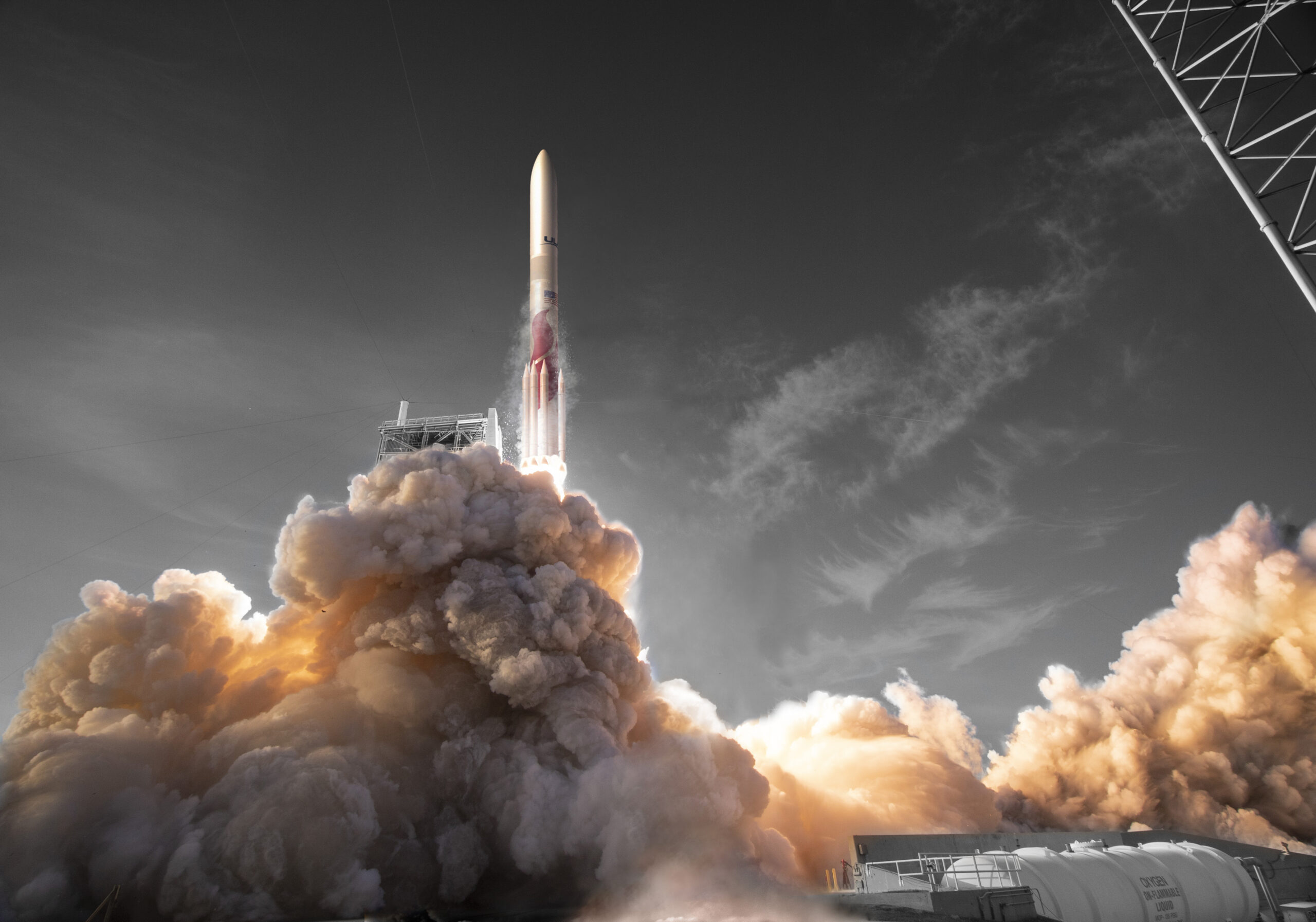Rendering of the ULA Vulcan Centaur rocket launching into space.